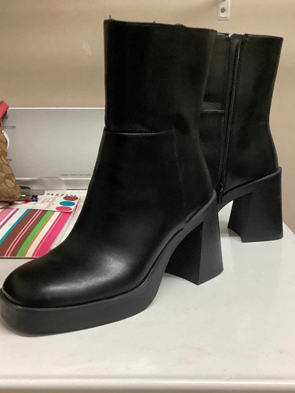 No Boundaries Black Chunky Platform Block Heel Ankle Boots